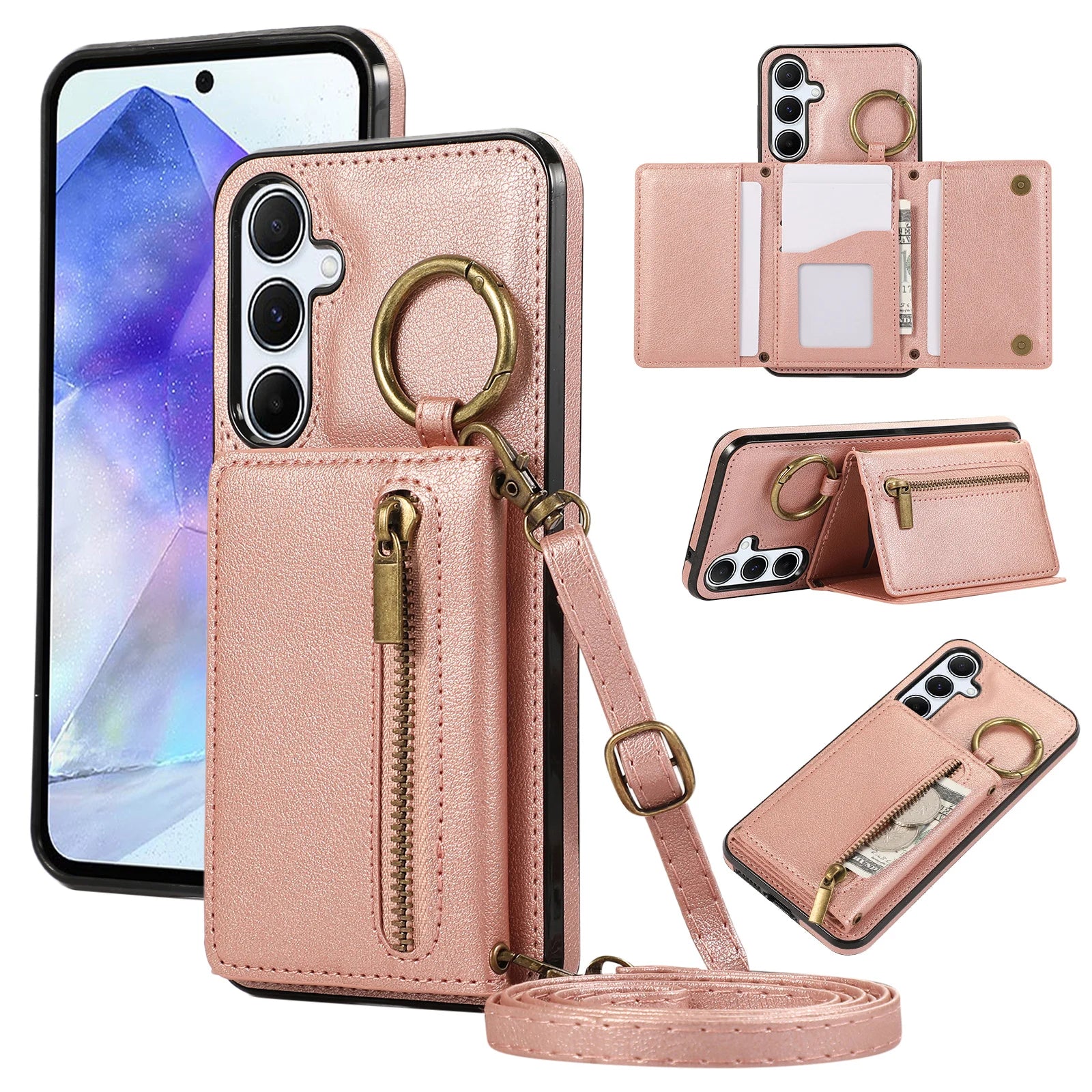 Crossbody Trifold Card Holder Wallet Leather Case for Samsung