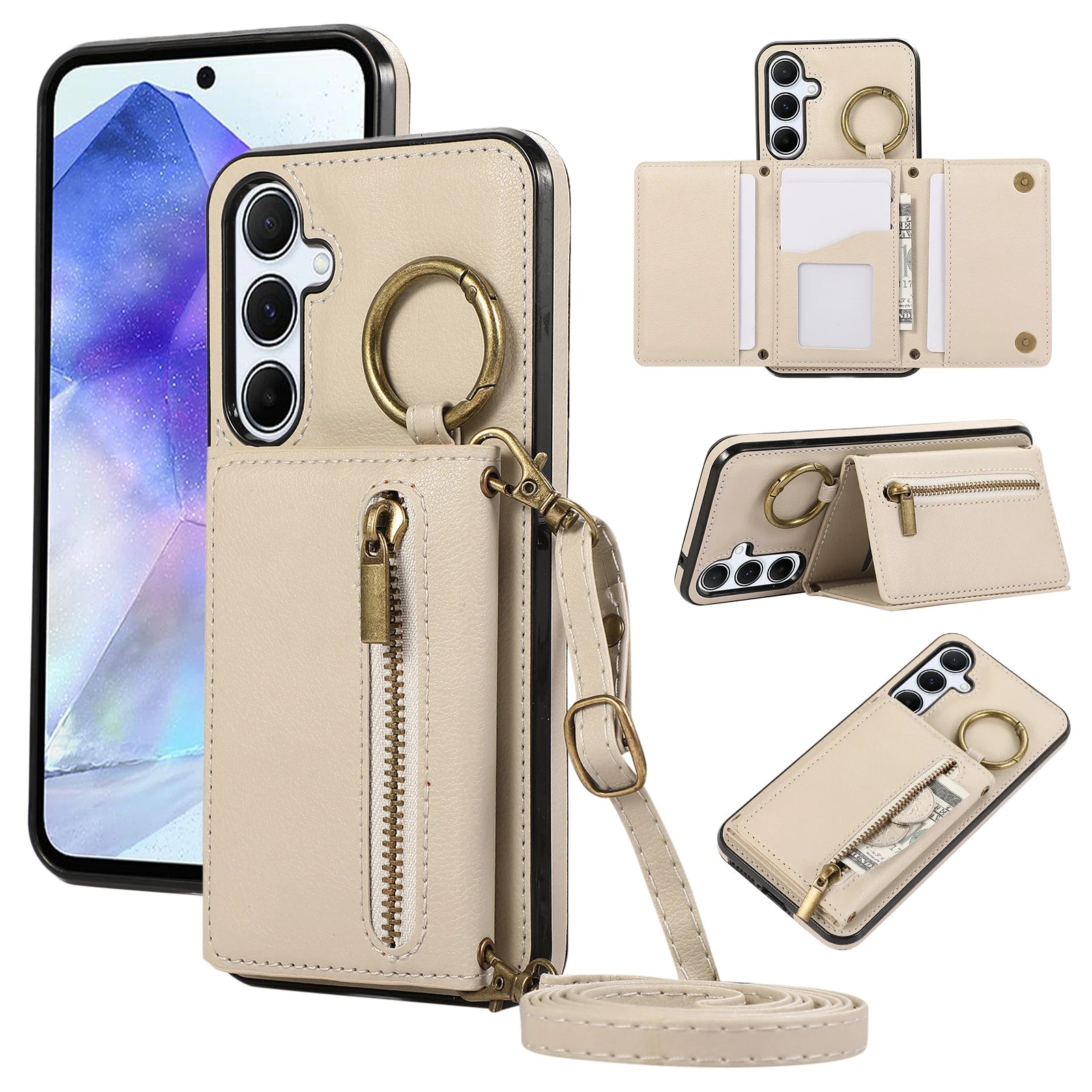 Crossbody Trifold Card Holder Wallet Leather Case for Samsung