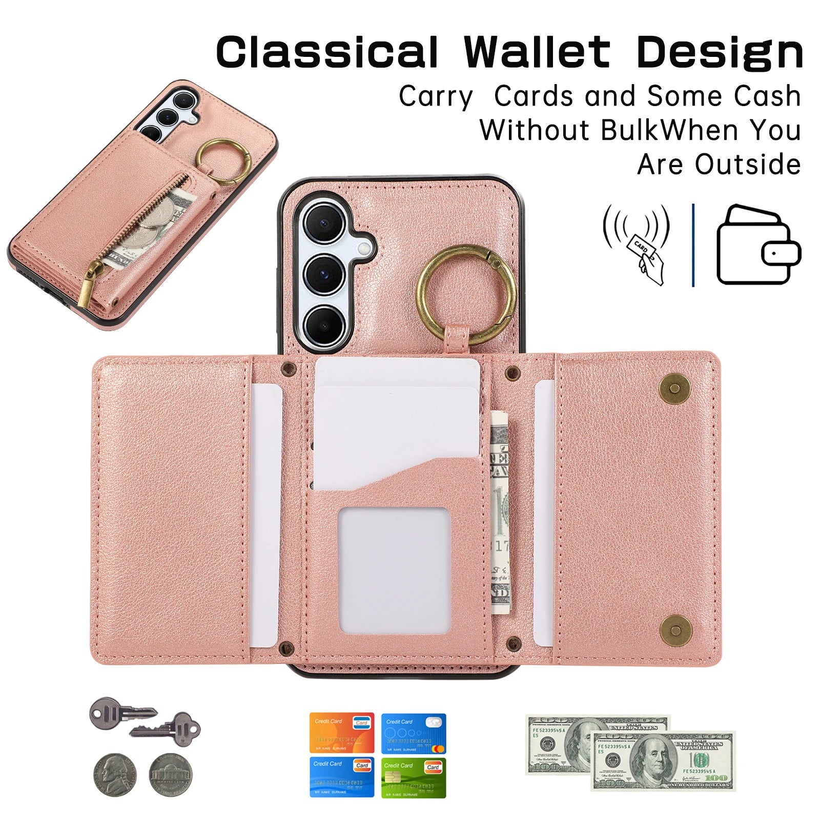 Crossbody Trifold Card Holder Wallet Leather Case for Samsung