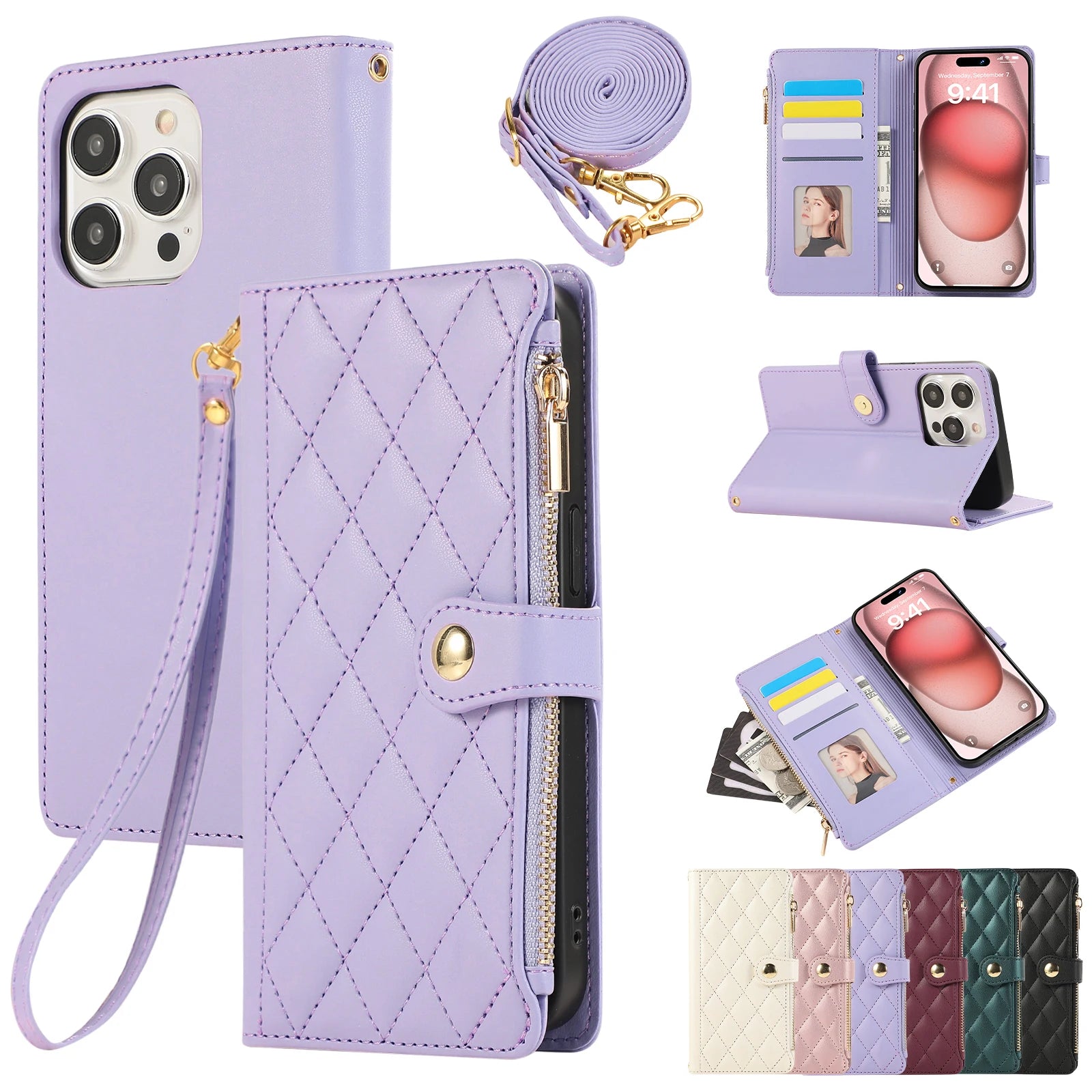Crossbody Zipper Cards Solt Wallet Leather Case For iPhone 