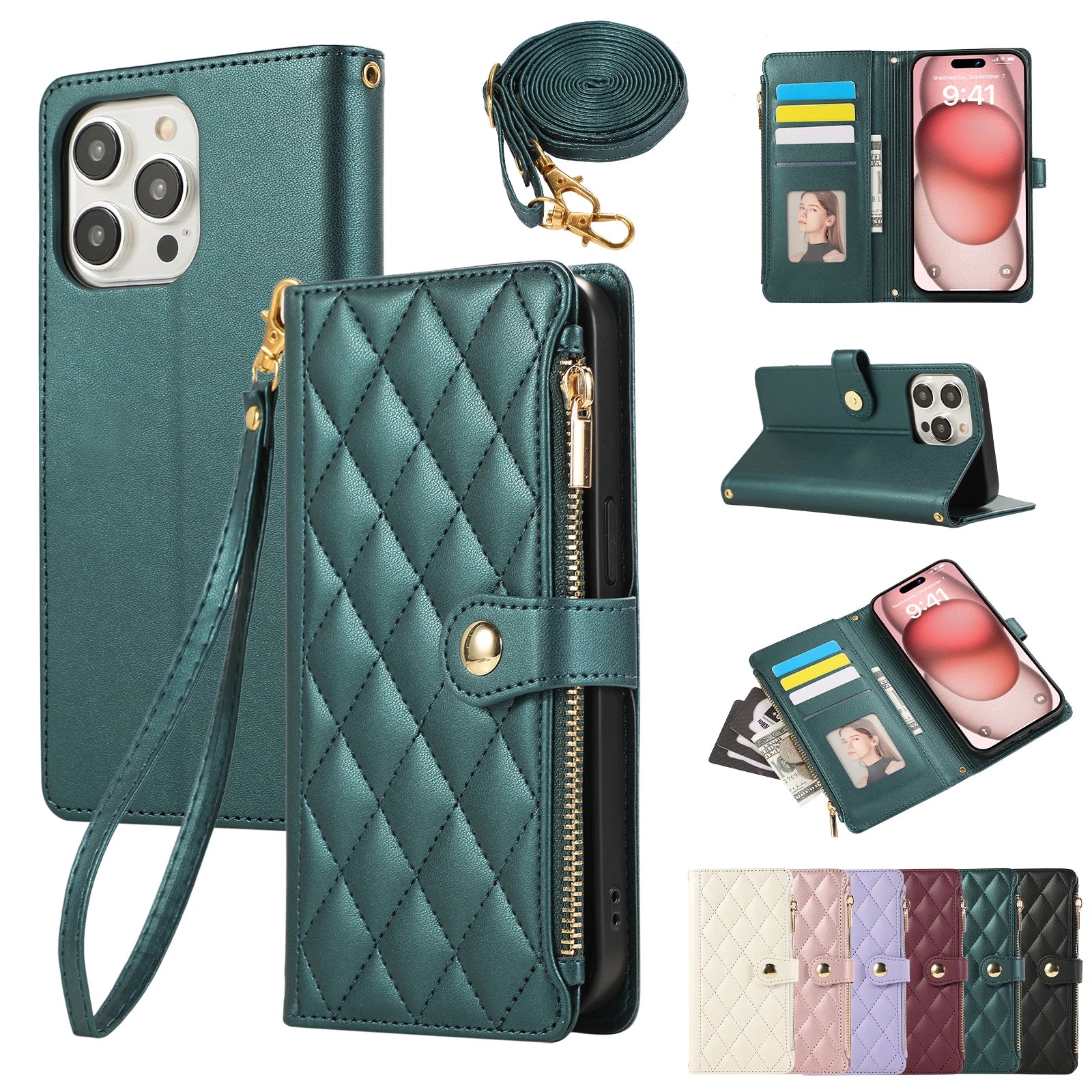 Crossbody Zipper Cards Solt Wallet Leather Case For iPhone 