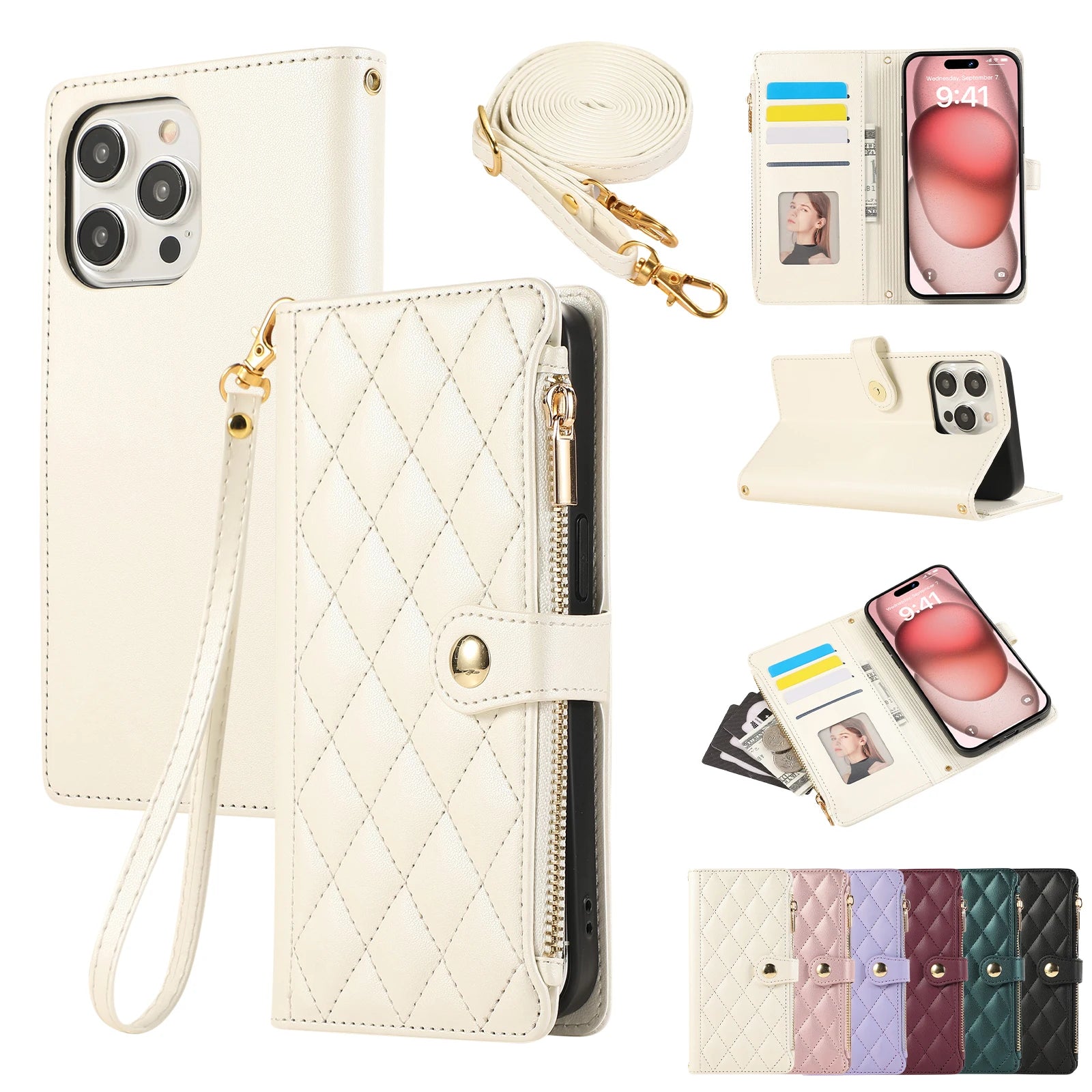 Crossbody Zipper Cards Solt Wallet Leather Case For iPhone 