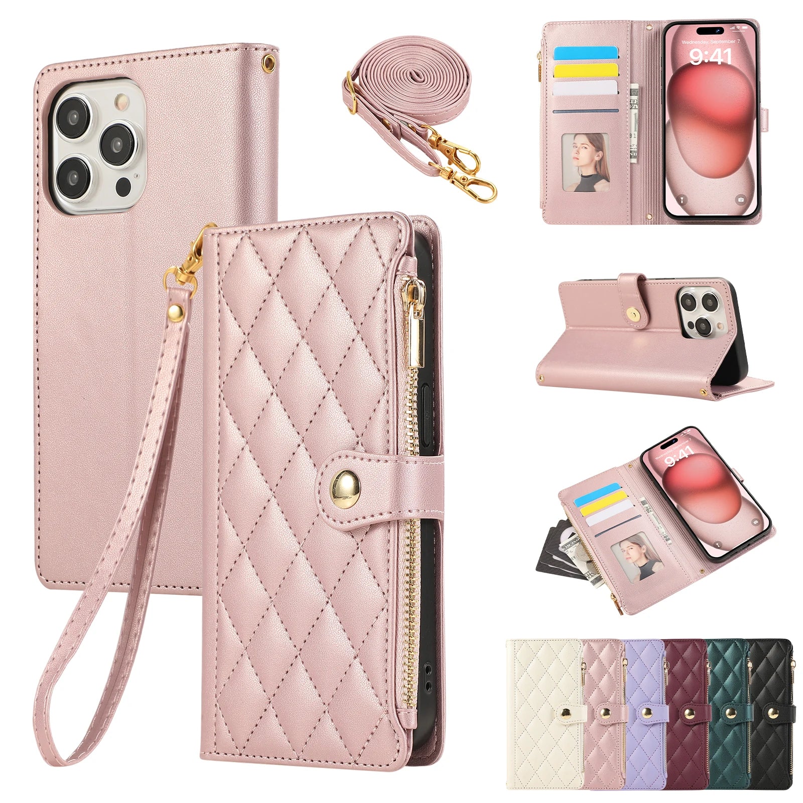 Crossbody Zipper Cards Solt Wallet Leather Case For iPhone 