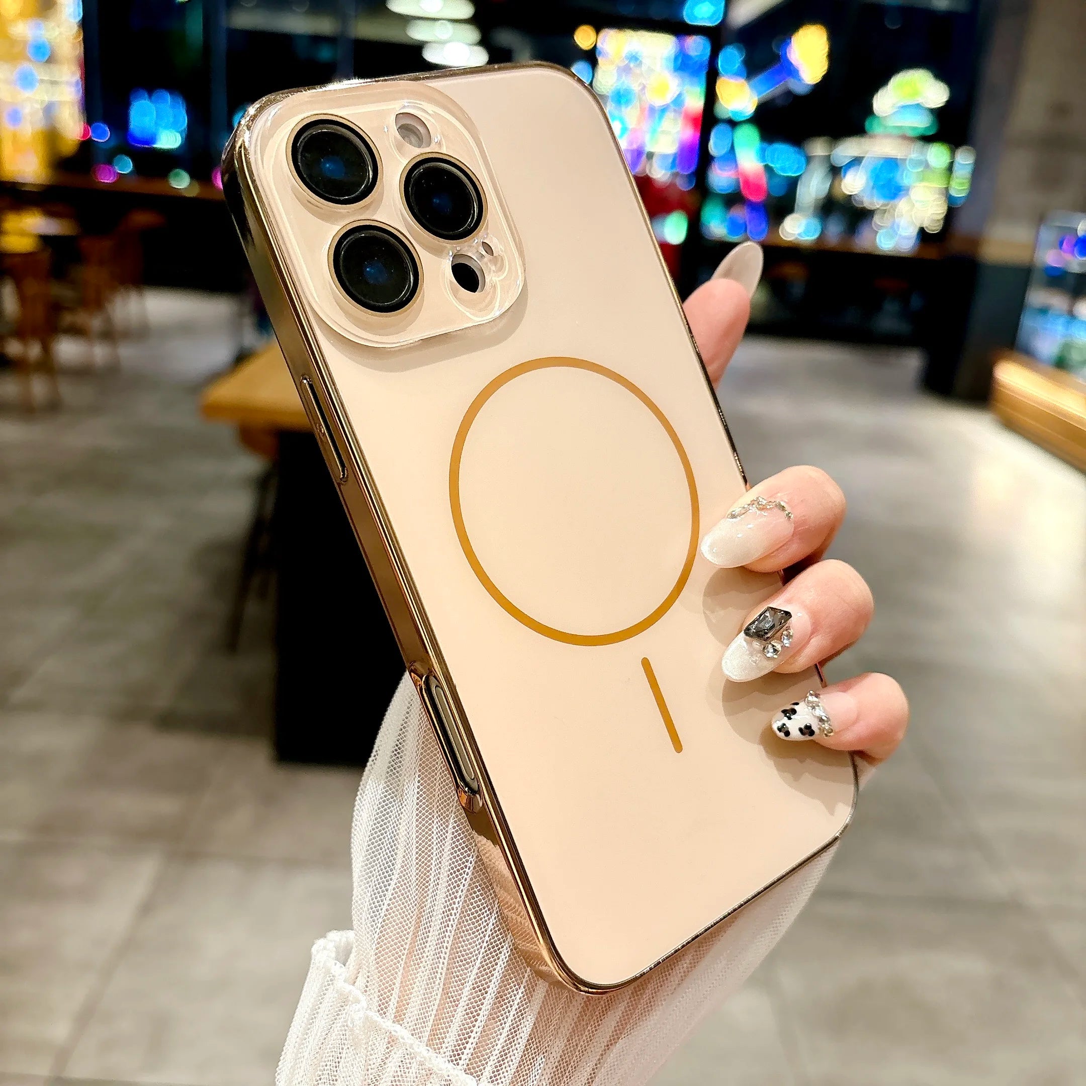 Magsafe Magnetic Crystal Glass Plating Frame Hard Case For iPhone