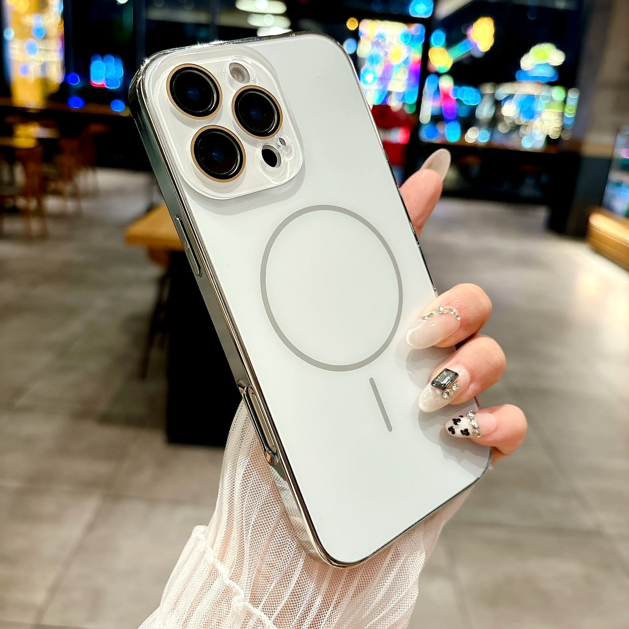 Magsafe Magnetic Crystal Glass Plating Frame Hard Case For iPhone