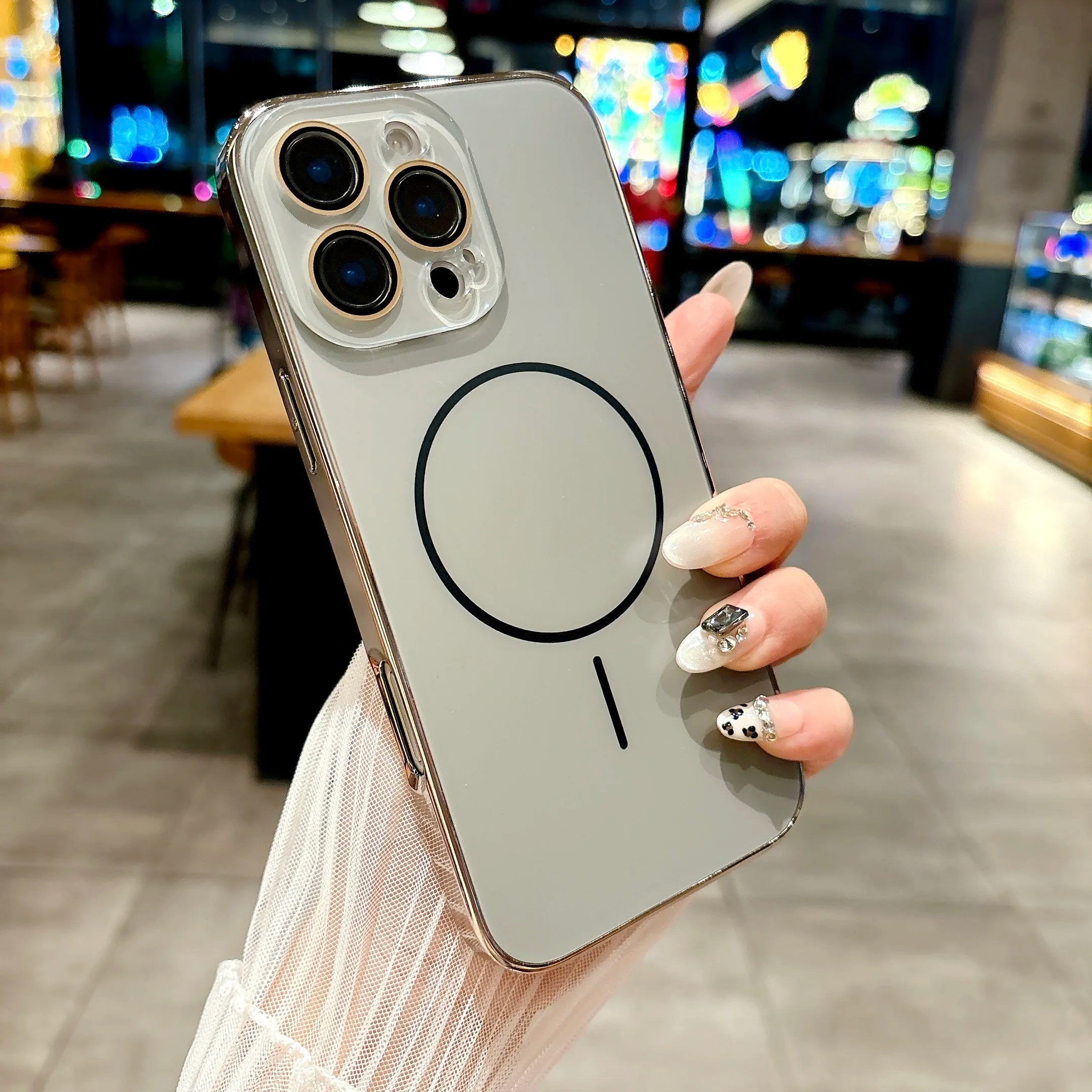 Magsafe Magnetic Crystal Glass Plating Frame Hard Case For iPhone