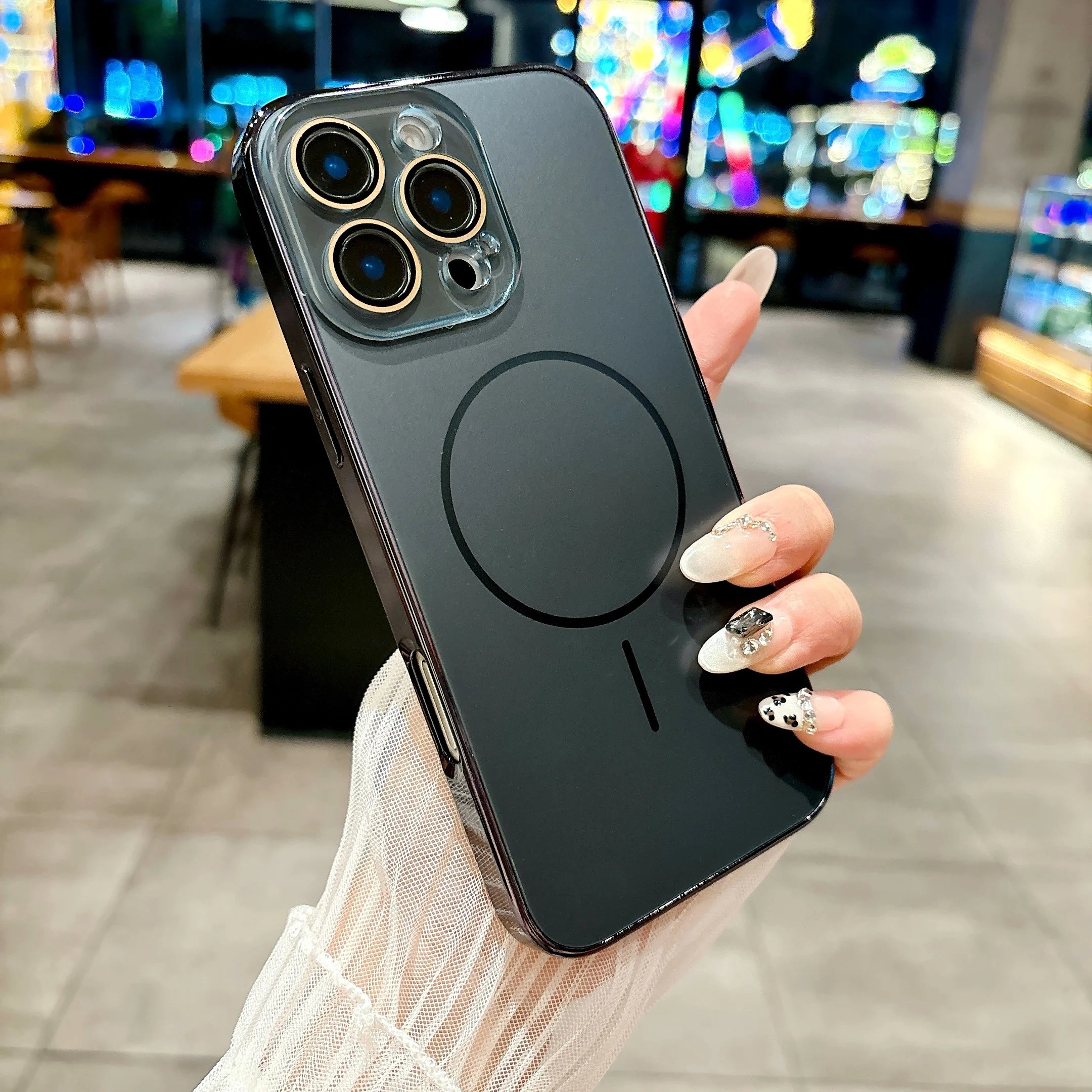 Magsafe Magnetic Crystal Glass Plating Frame Hard Case For iPhone