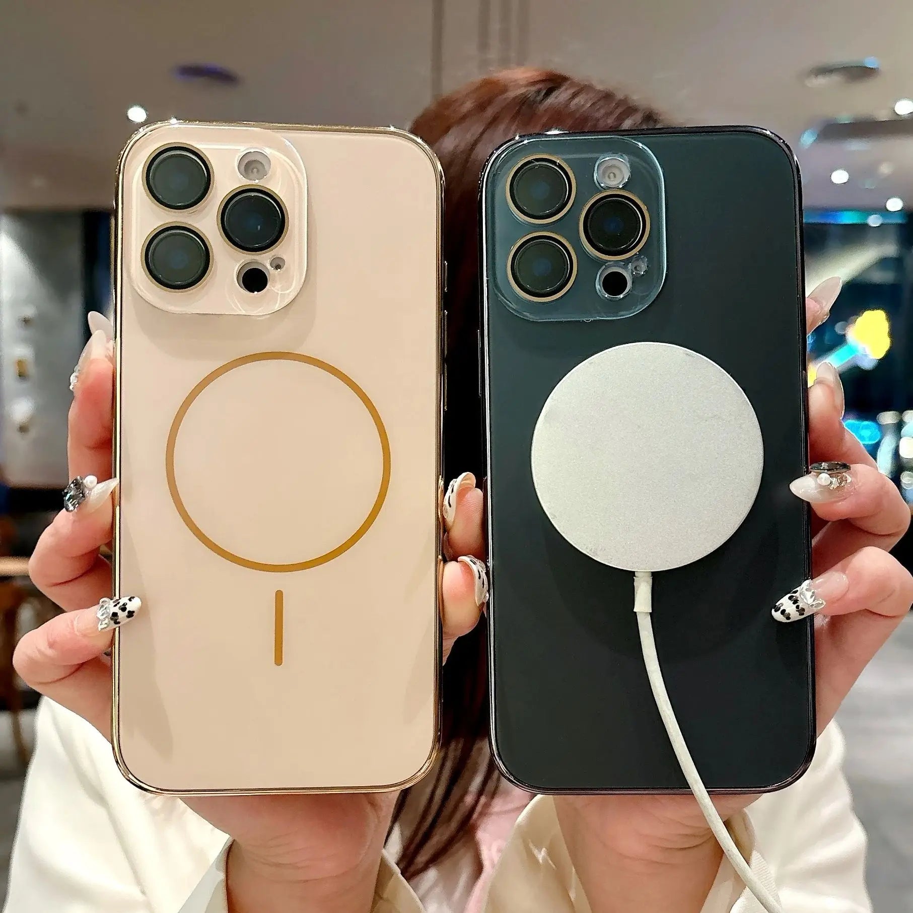 Magsafe Magnetic Crystal Glass Plating Frame Hard Case For iPhone