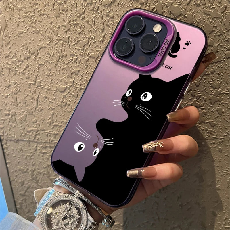 Cute Cartoon Black Cat Shockproof Silicone Soft   Phone Case For iPhone
