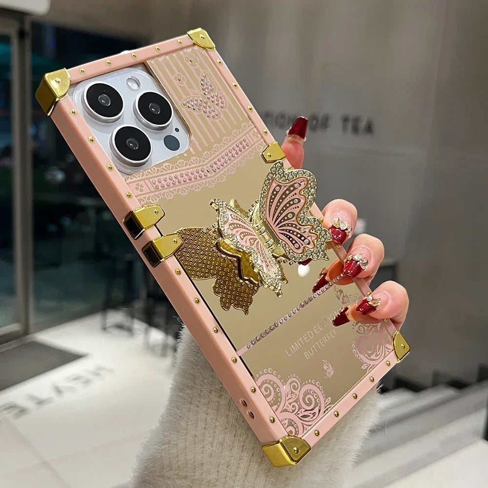 Luxury Bling Glitter Butterfly Foldable Stand Bracket Cover For iPhone