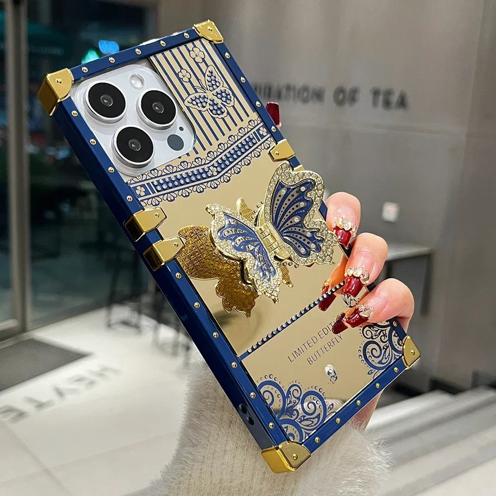 Luxury Bling Glitter Butterfly Foldable Stand Bracket Cover For iPhone