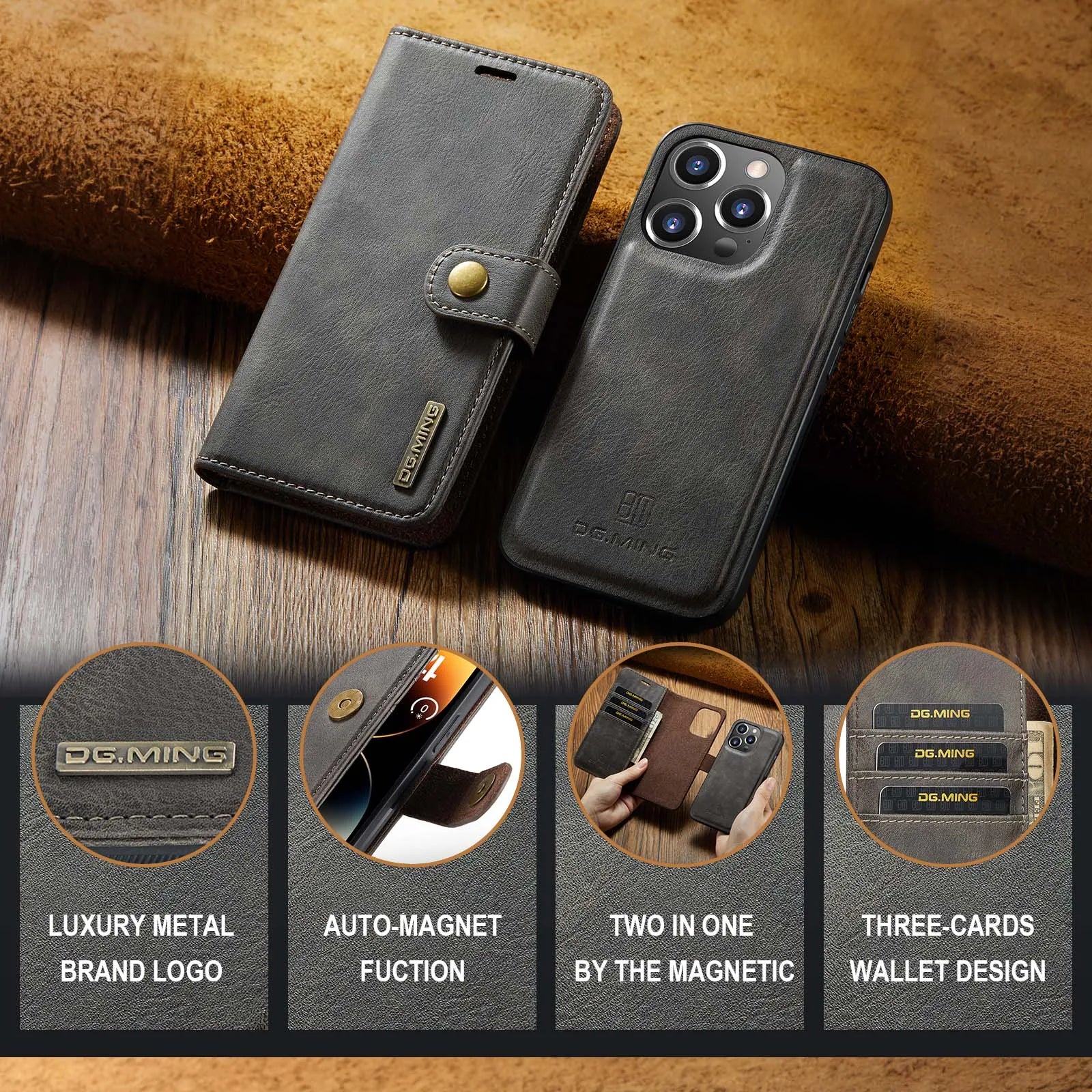 Detachable 2 Fold Wallet Leather Magnetic Flip Case for iPhone