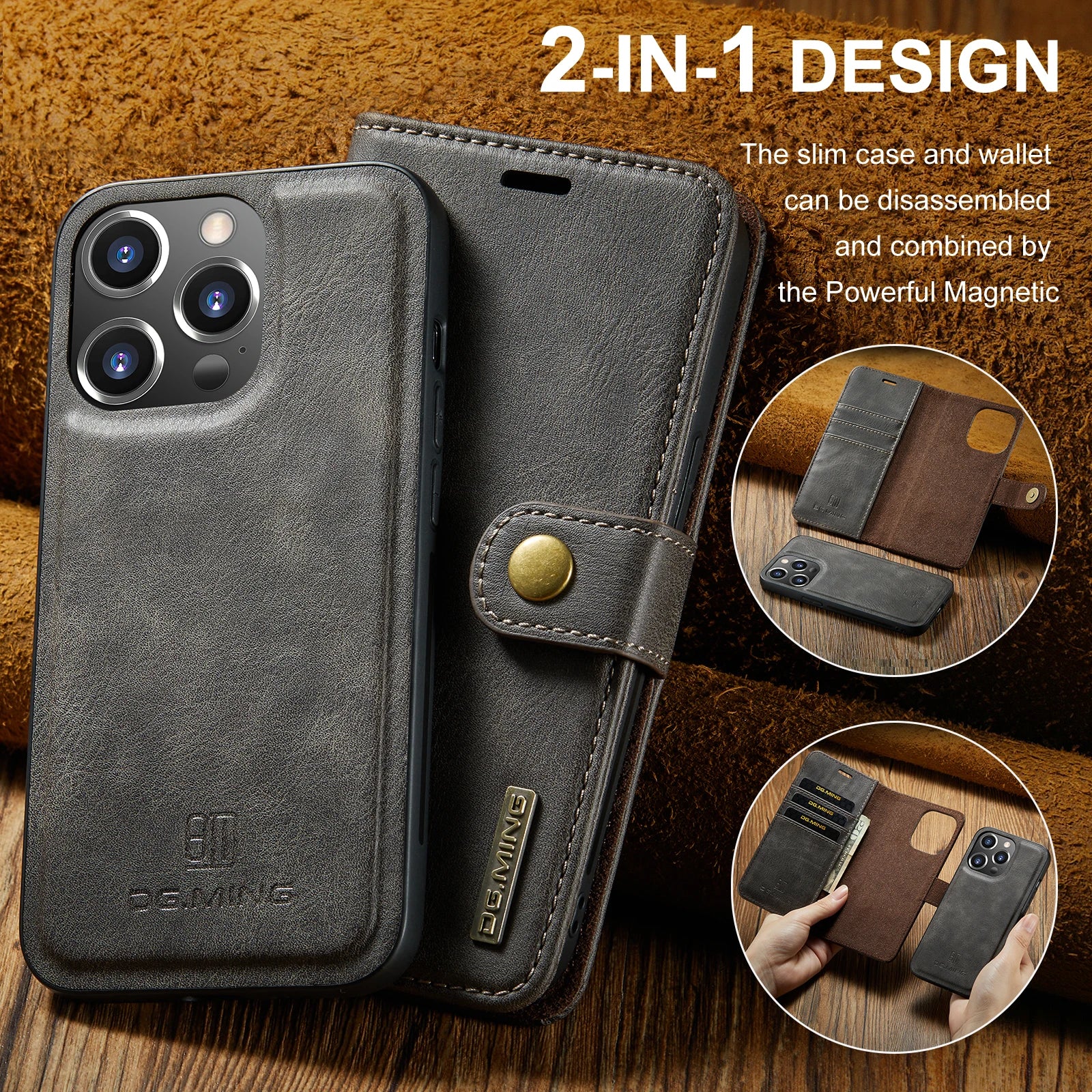 Detachable 2 Fold Wallet Leather Magnetic Flip Case for iPhone