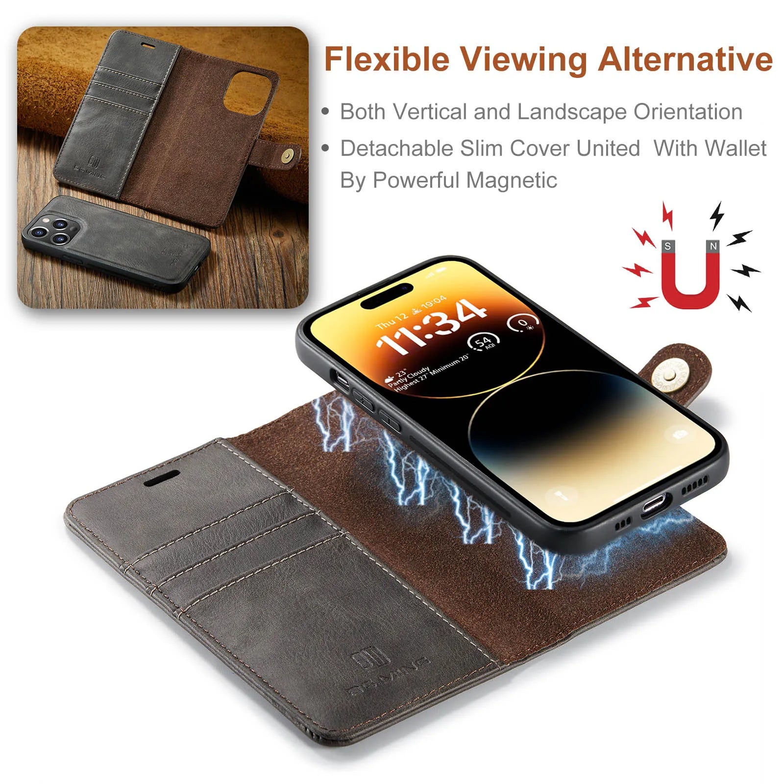 Detachable 2 Fold Wallet Leather Magnetic Flip Case for iPhone