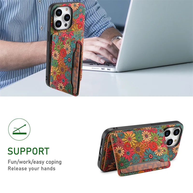 Floral Totem Cork Card Holder Case For iPhone