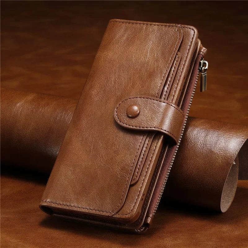 Detachable Magnetic Flip Zipper Wallet Leather Case for iPhone