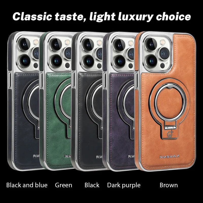 Electroplated Leather Invisible Stand  Case For iPhone