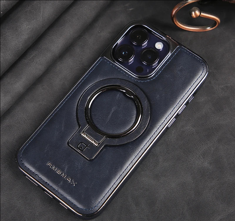 Electroplated Leather Invisible Stand  Case For iPhone