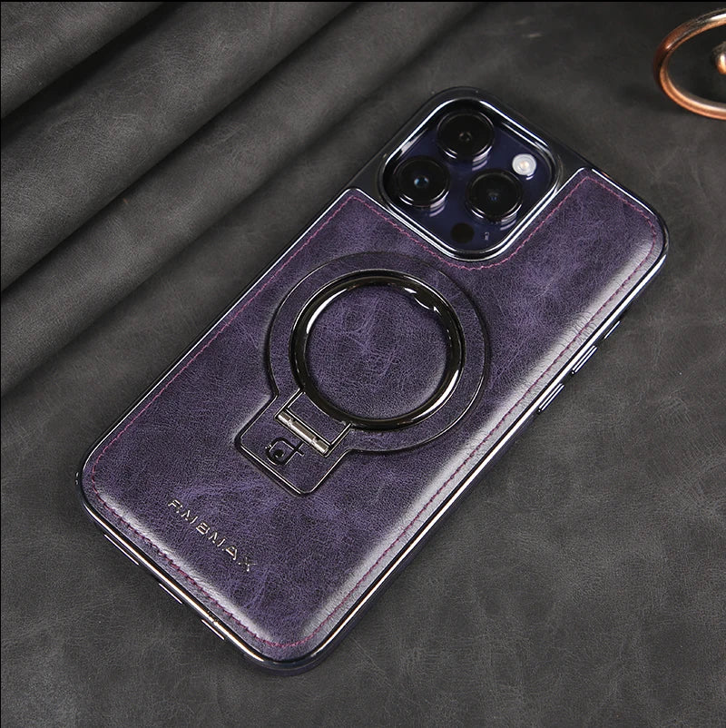 Electroplated Leather Invisible Stand  Case For iPhone