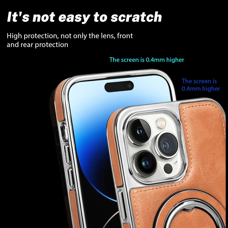 Electroplated Leather Invisible Stand  Case For iPhone