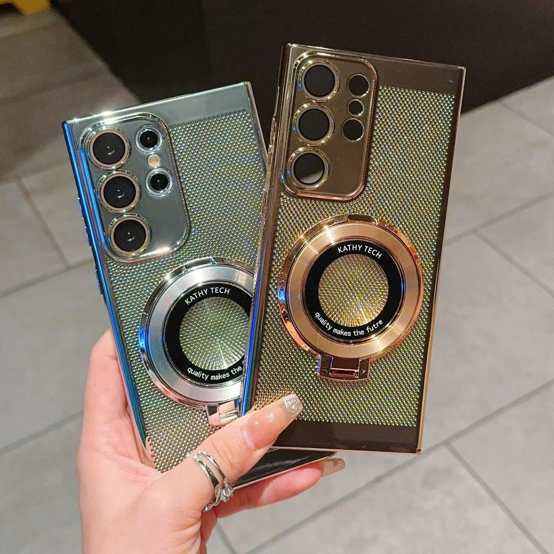 Heat Dissipate Stand Lens Film Anti-fall Electroplated Case for Samsung