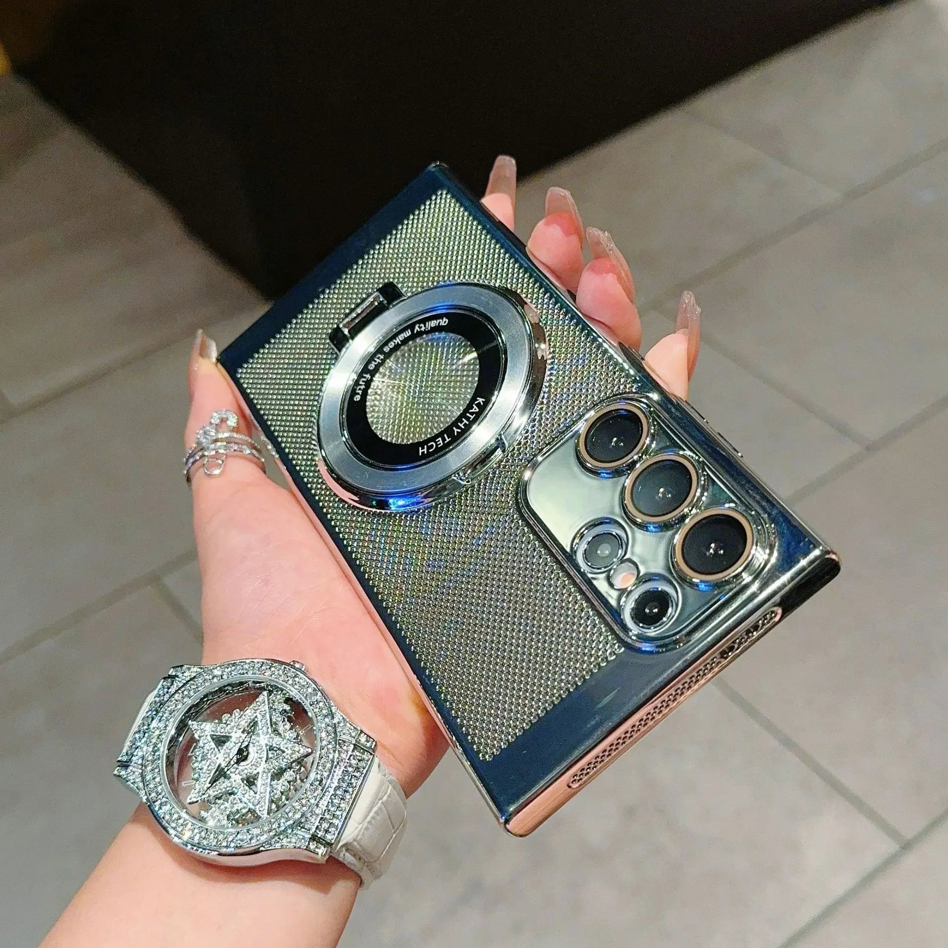 Heat Dissipate Stand Lens Film Anti-fall Electroplated Case for Samsung