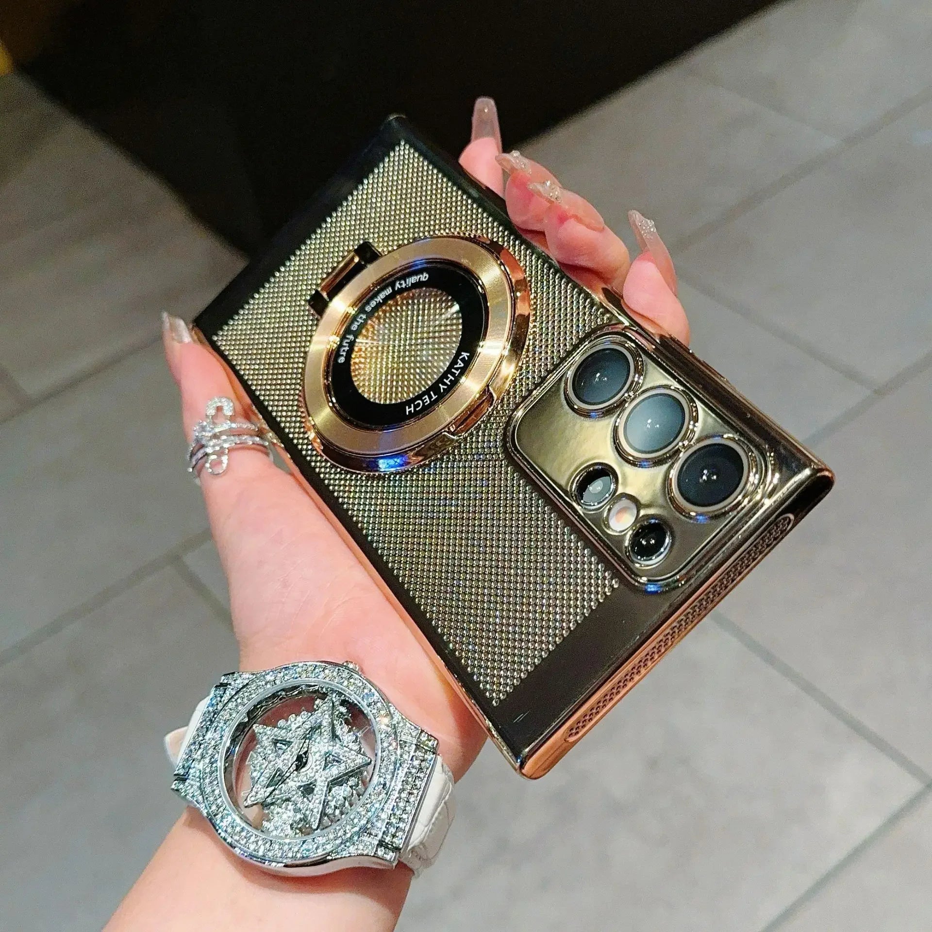 Heat Dissipate Stand Lens Film Anti-fall Electroplated Case for Samsung