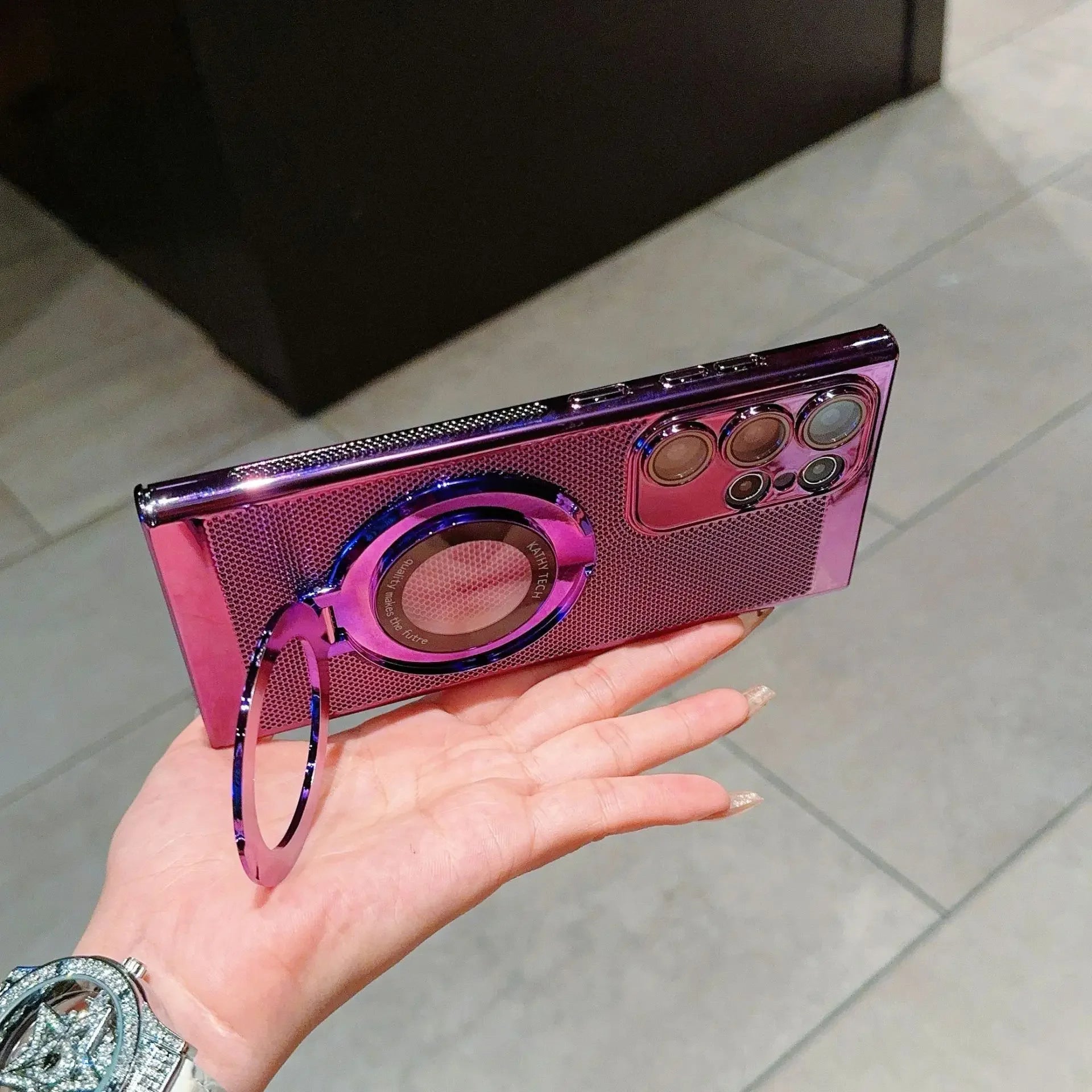 Heat Dissipate Stand Lens Film Anti-fall Electroplated Case for Samsung