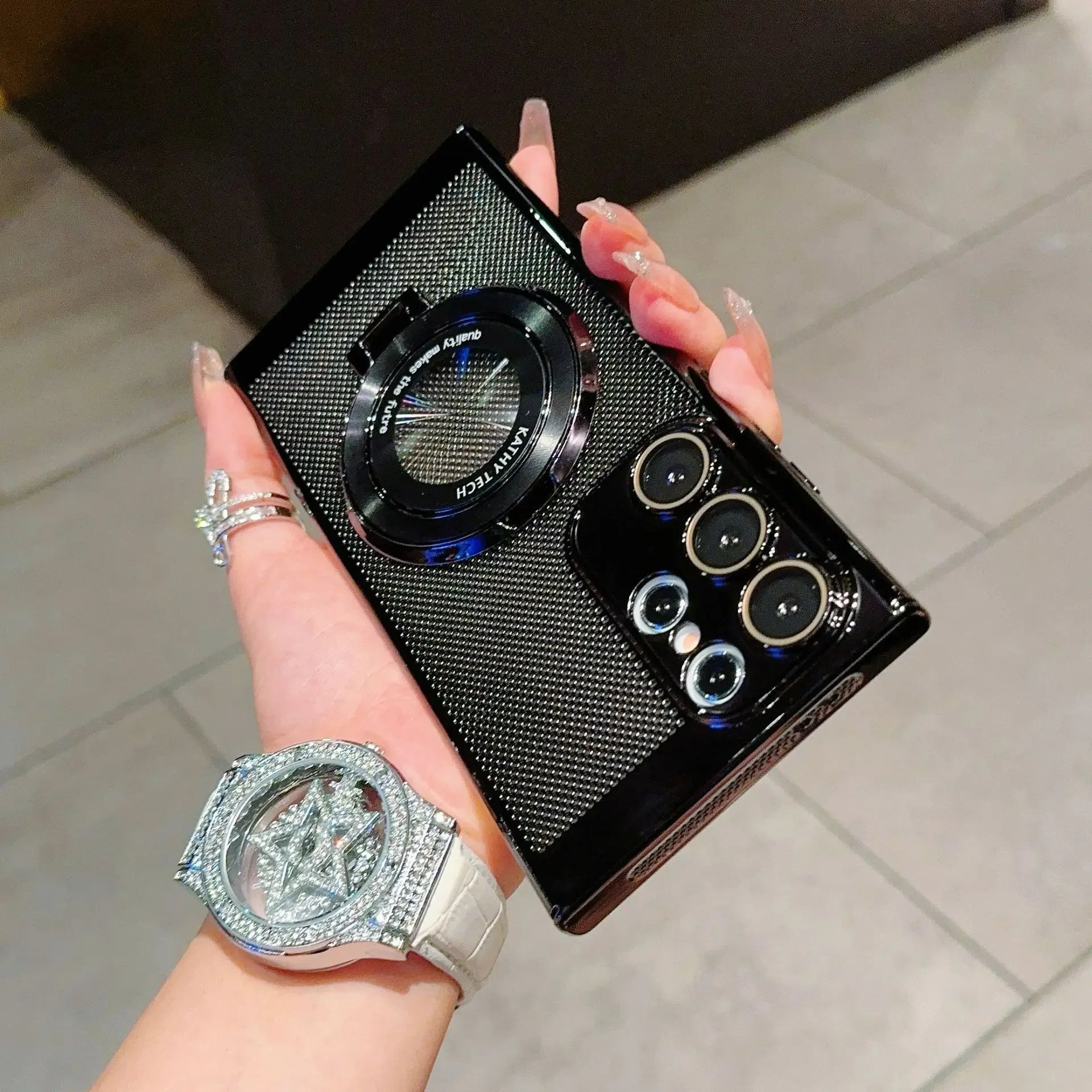 Heat Dissipate Stand Lens Film Anti-fall Electroplated Case for Samsung