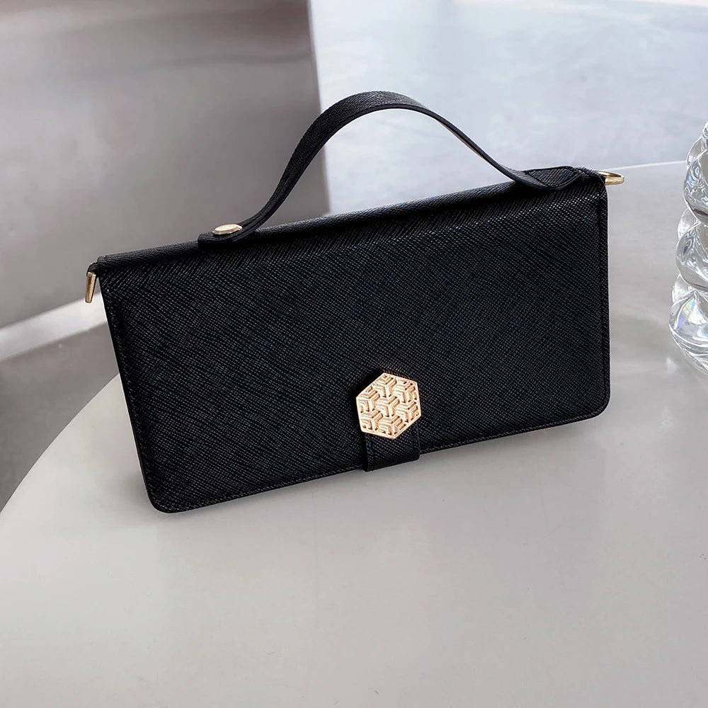 Fashion Flip Card Slots Leather Wallet Case for iPhone With Metal Strap