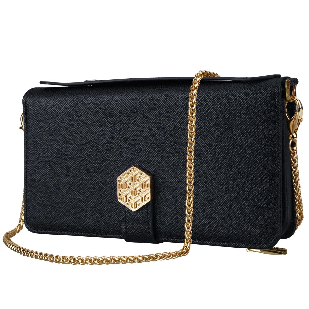 Fashion Flip Card Slots Leather Wallet Case for iPhone With Metal Strap