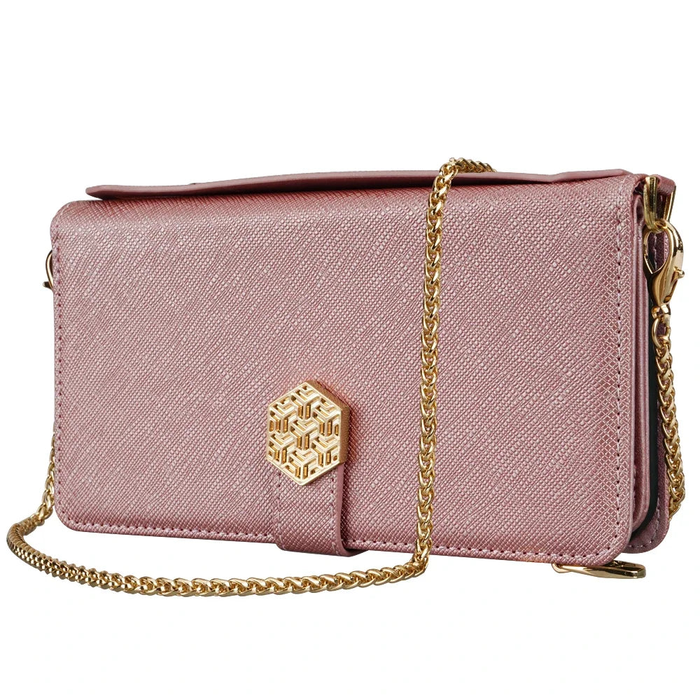 Fashion Flip Card Slots Leather Wallet Case for iPhone With Metal Strap