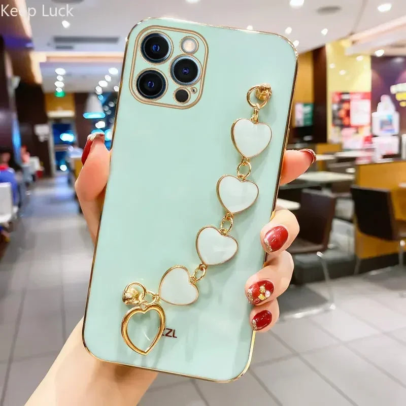 Fashion Shockproof  Love Heart Bracelet Chain  Case For iPhone