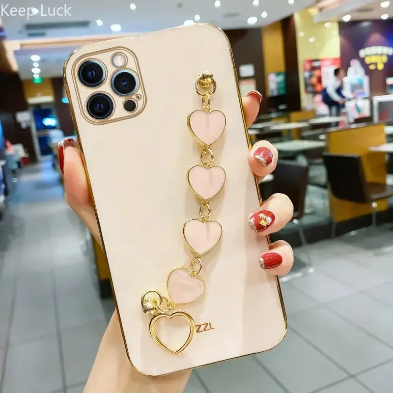 Fashion Shockproof  Love Heart Bracelet Chain  Case For iPhone