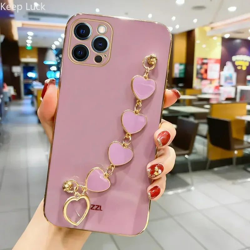Fashion Shockproof  Love Heart Bracelet Chain  Case For iPhone