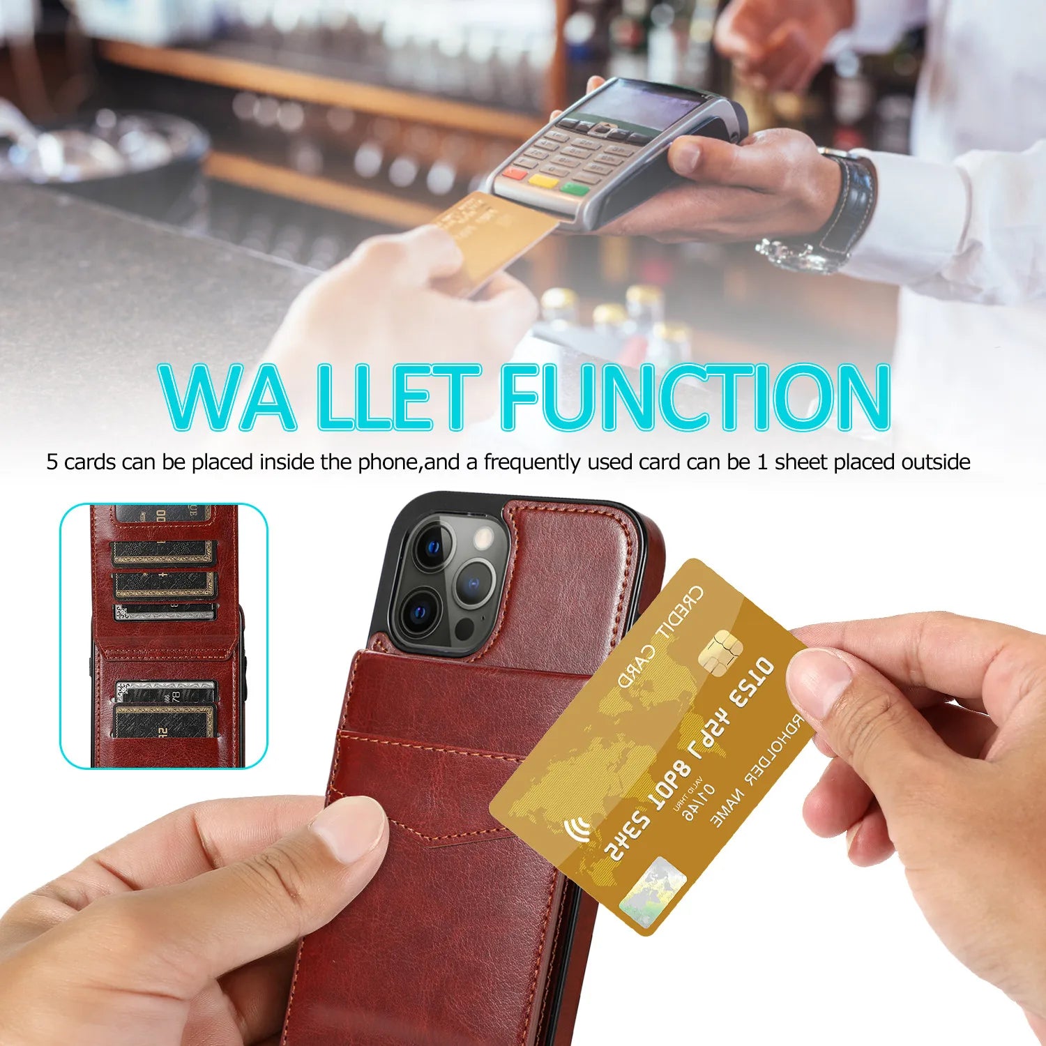 Wallet  with Credit Card Holder Kickstand Flip Leather Cover for IPhone