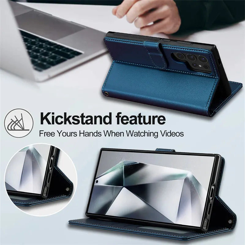 Flip Leather Wallet Card Slot Magnetic Case for Samsung