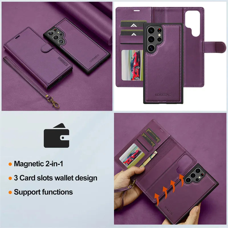 Flip Leather Wallet Card Slot Magnetic Case for Samsung