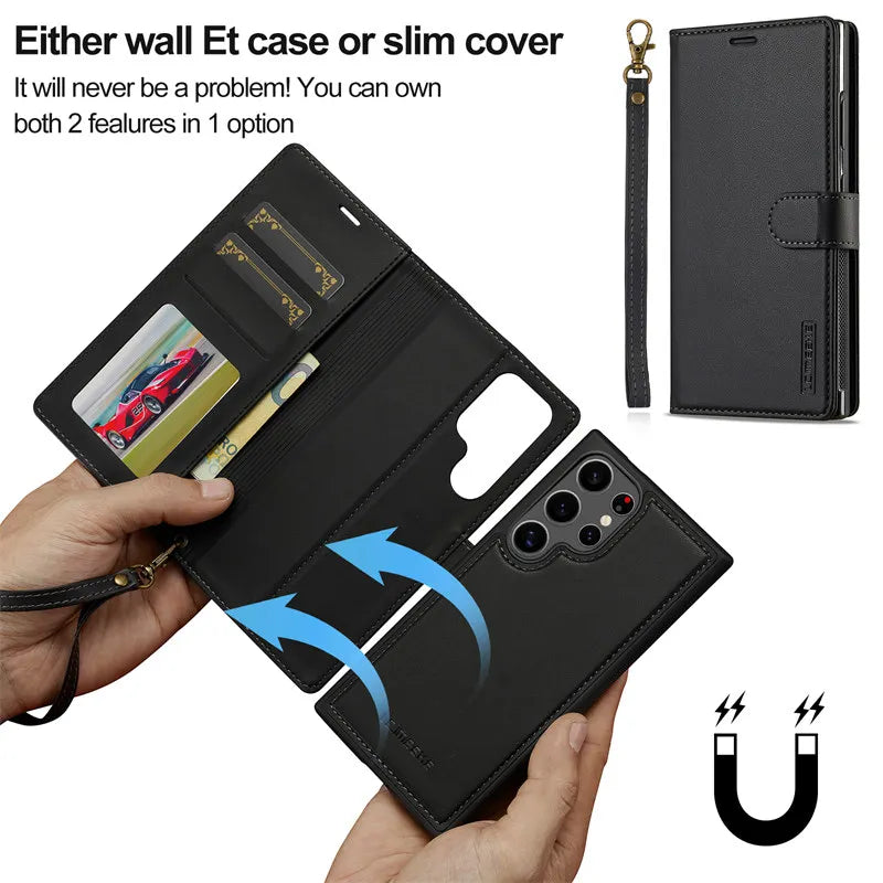 Flip Leather Wallet Card Slot Magnetic Case for Samsung