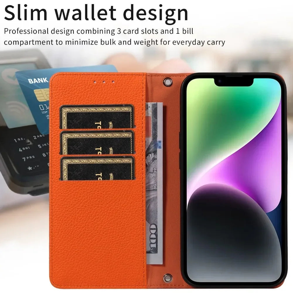Flip Wrist Strap Card Slot Holder Leather Case for iPhone