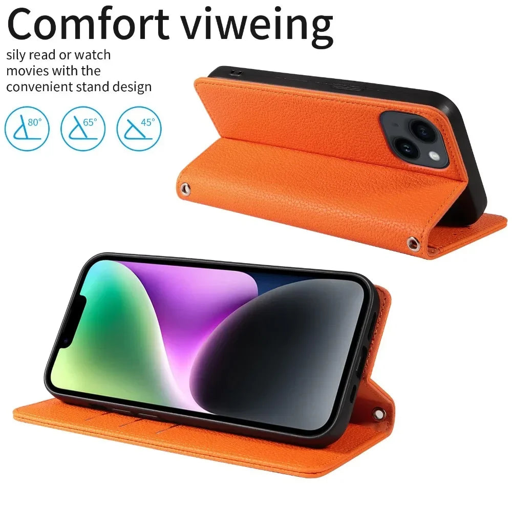 Flip Wrist Strap Card Slot Holder Leather Case for iPhone