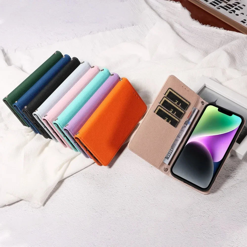 Flip Wrist Strap Card Slot Holder Leather Case for iPhone