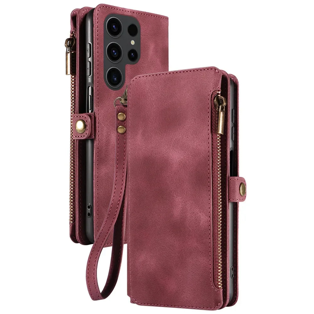 Flip Zip Leather Wallet Case for Samsung
