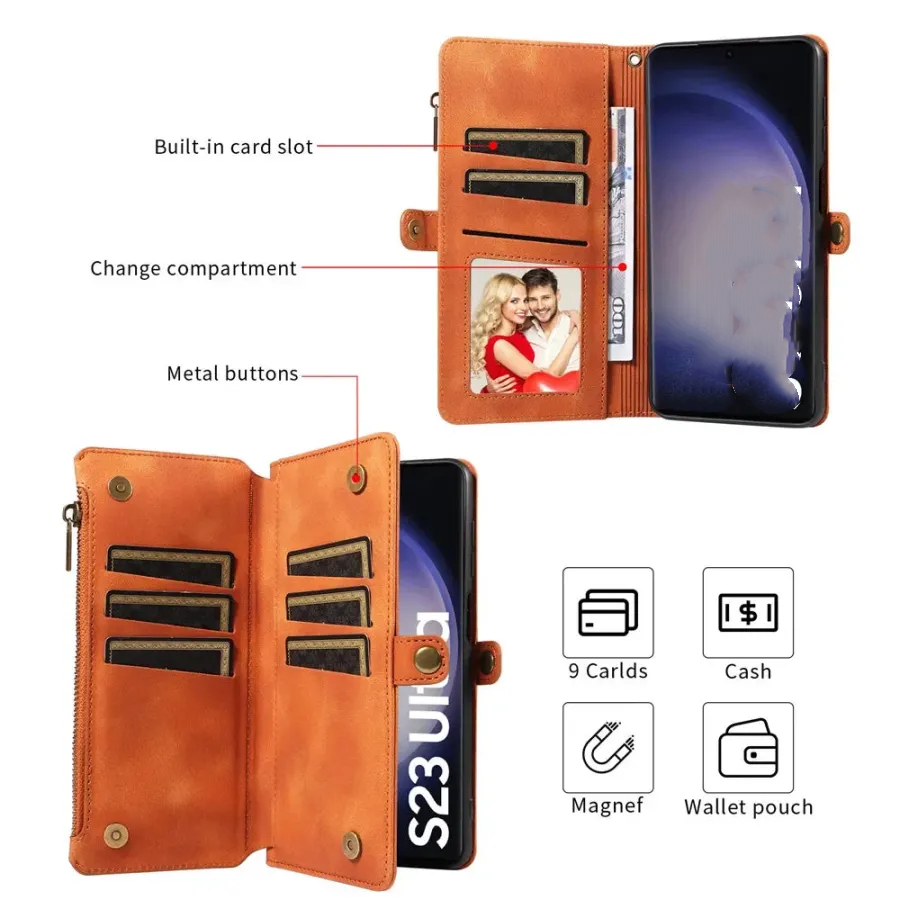 Flip Zip Leather Wallet Case for Samsung