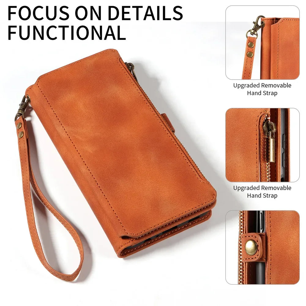 Flip Zip Leather Wallet Case for Samsung