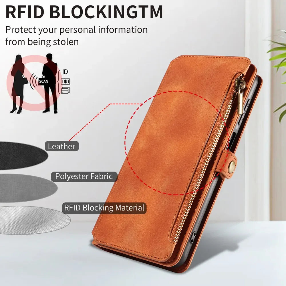 Flip Zip Leather Wallet Case for Samsung