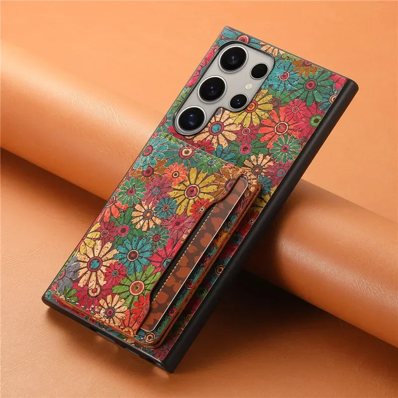 Flower Figure Leather Magnetic Wallet Case For Samsung