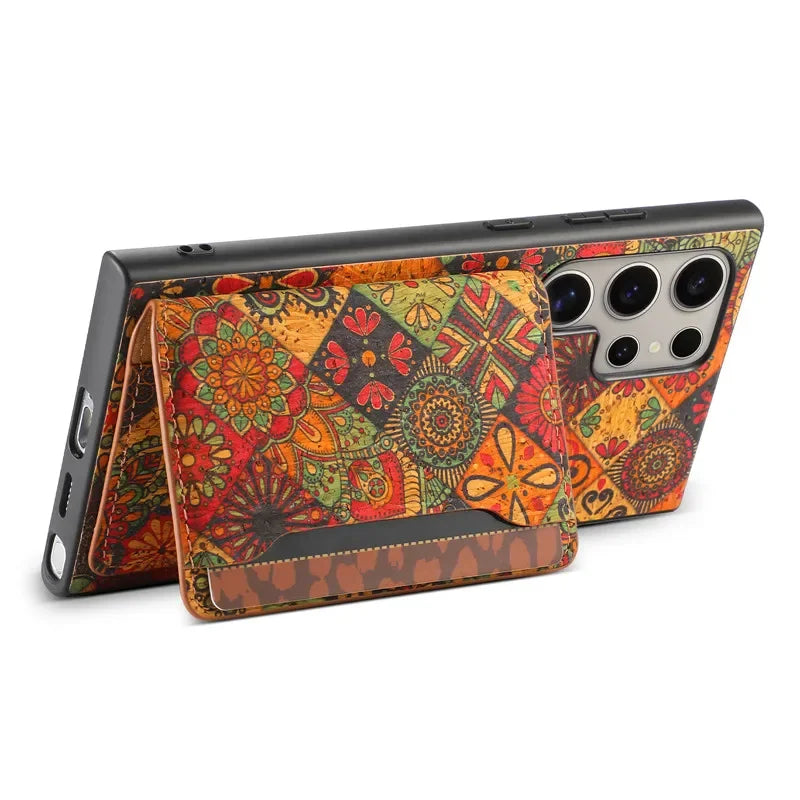 Flower Figure Leather Magnetic Wallet Case For Samsung