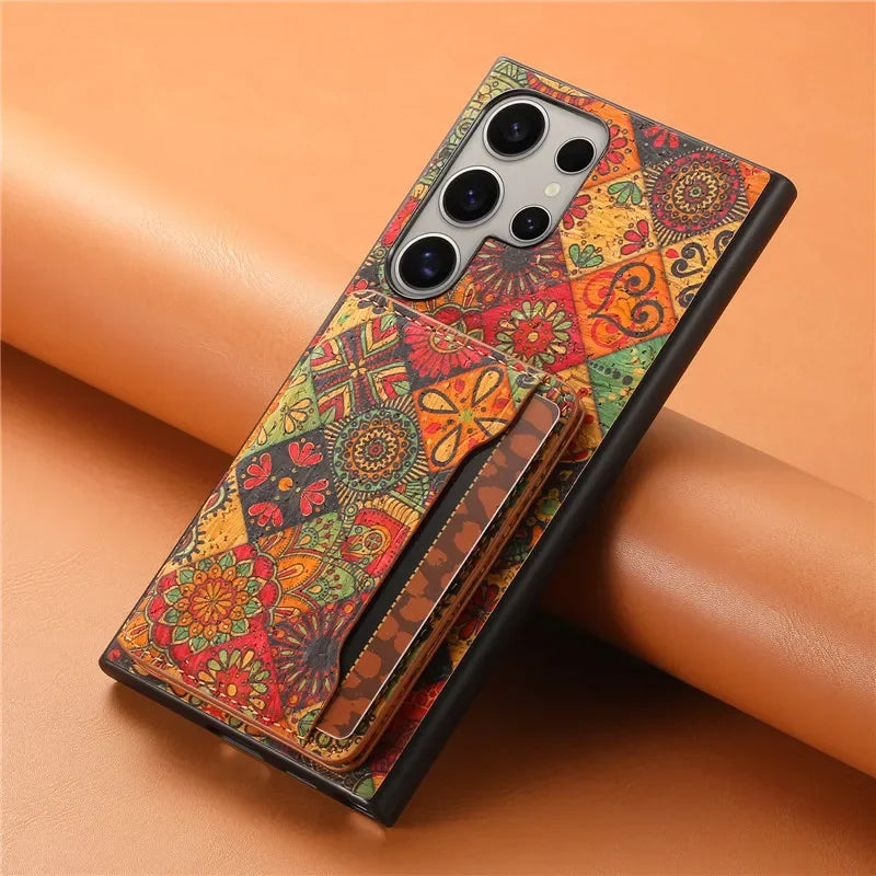 Flower Figure Leather Magnetic Wallet Case For Samsung