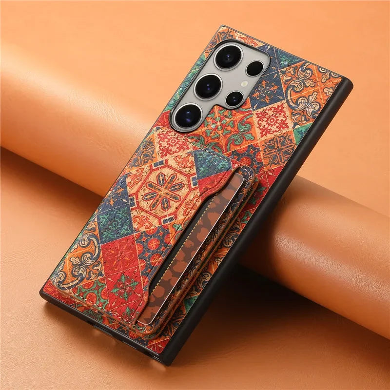 Flower Figure Leather Magnetic Wallet Case For Samsung